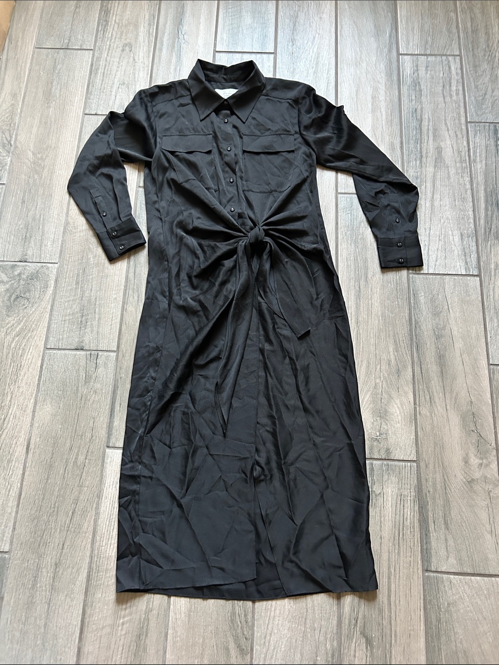 L'Academie Black Long-Sleeve Tie-Front Shirt Dress